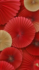 Colorful Decorative Paper Fans Create a Festive Display in Vibrant Shades of Red and Gold for Celebrations