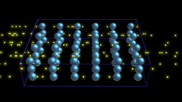 Electrons flow through superconductor material. Particles flow through even arrangement of atoms.
Particles flowing through orderly atomic array.
3d animation render