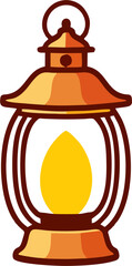 Simple Vintage Lantern Vector – Minimal Cartoon Round Lantern with Yellow Flame, Classic Decorative Lamp