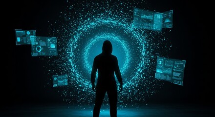 Data Hacker Cyber Security Expert Analyzing Digital Information