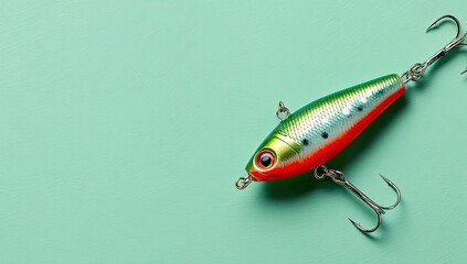 Colorful fishing lure on mint green background (1)