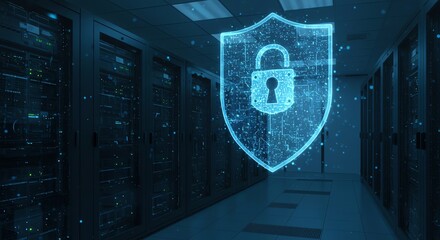 Data Protection in Server Room Secure Data Cyber Security Concept