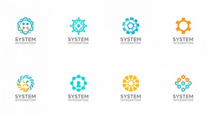 System Integration Icons – Eight Abstract Symbols Representing AI, Process Flow, Human Interaction, and Network Architecture