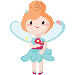 Cute fairy vector illustration. Cartoon magic girl character with butterfly. Fairytale princess in costume with wings. Fantasy little forest pixie angel isolated on white background