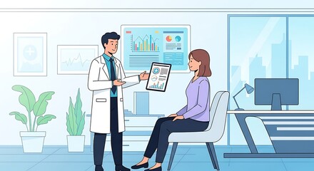 Doctor explaining medical report to patient.