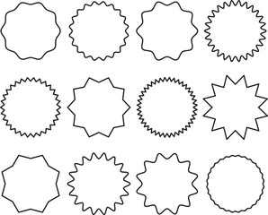 Set of Sale Stickers and Starburst Price Tags. Retro Sunburst Badges, Wavy Edge Promo Labels, Circle Stickers, Quality Mark Tags.Circle sticker set..eps
