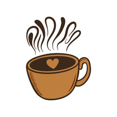 Hand Drawn Coffee Cup with Heart and Steam Vector