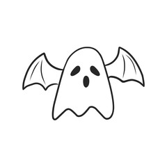 Winged Ghost Hand-Drawn Doodle Outline Vector Illustration