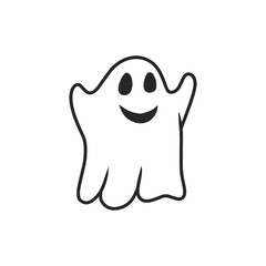 Happy Ghost Hand-Drawn Doodle Outline Vector Illustration