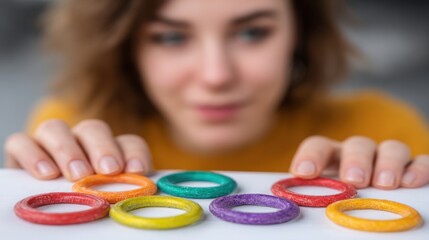 A woman holding a bunch of colorful rings symbolizing career alignment roadmap and personal goal achievement