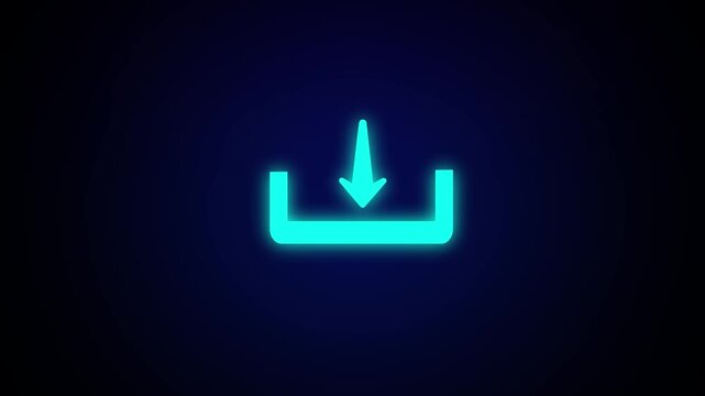 Download button icon. Cyan arrow down symbol for upload and downloads animation.