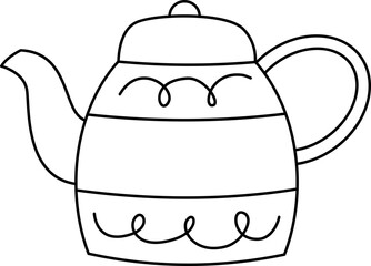 Tea Kettle Vector Illustration. Simple Outline Teapot Coloring Page