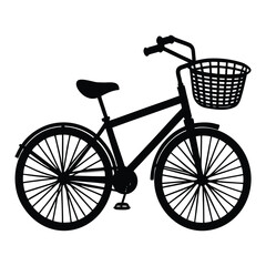 Vintage Bicycle Silhouette with Basket Vector Illustration for Transportation Art on White Background