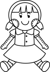 Vector Doll Illustration. Simple Outline Doll Coloring Page
