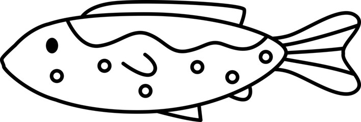 Vector Illustration of Cartoon Fish. Simple Outline Fish Coloring Page