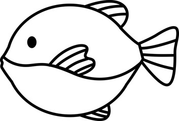 Vector Illustration of Cartoon Fish. Simple Outline Fish Coloring Page