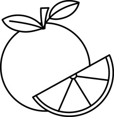Orange Fruit Vector Illustration. Simple Outline Orange Coloring Page