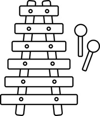 Xylophone Vector Illustration. Simple Outline Xylophone Coloring Page.
