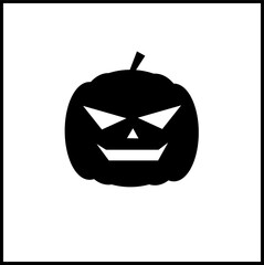 minimalistic black pumpkin vector in white background with black frame. plain vector in cartoon style suitable for flyers, signs, posters...