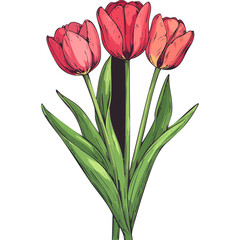 Hand Drawn Watercolor Tulip Flowers Illustration 