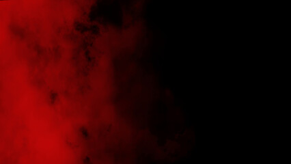 Obraz premium Red powder smoke cloud isolated on black background abstract dust explosion particles burst overlay texture for modern digital artwork
