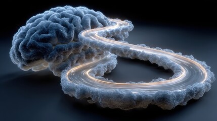 Road with a brain in the middle symbolizing personal growth and mindset recovery journey concept map for healing