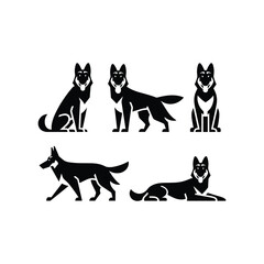 German Shepherd Dog Silhouette Vector Set