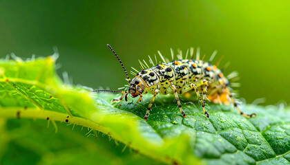 Fototapeta premium Parasite control strategy involves identifying pest insect on green leaf in natural environment for effective management