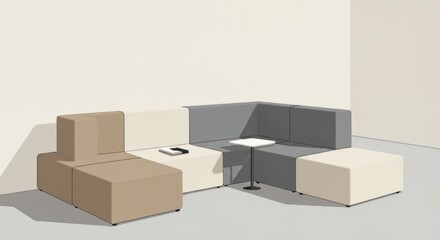 Modern modular sofa in a neutral room with small table illustration