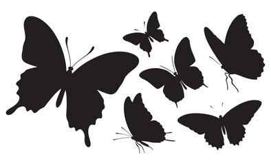 black and white silhouette vector set of butterflies