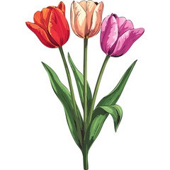 Hand Drawn Watercolor Tulip Flowers Illustration