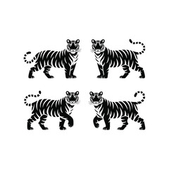Tiger Silhouette Vector Illustration – Set of Four Wild Animal Designs