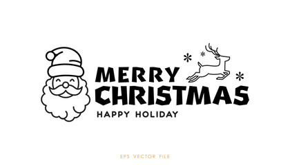Merry Christmas logo with santa and reindeer icon