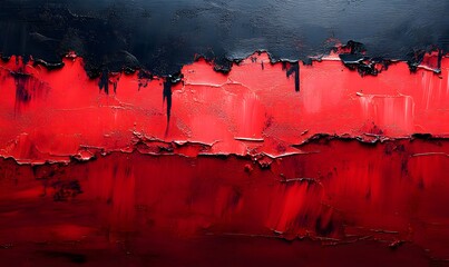 Fototapeta premium Abstract oil painting featuring a stark contrast of black and red textured brushstrokes artfully applied