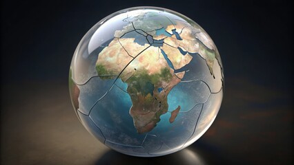 Fototapeta premium Cracked Glass Globe Depicting Africa and Surrounding Oceans