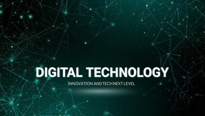 Abstract green technology web banner with connected dots and thin lines wave. Plexus polygonal tech background. AI innovation concept. Digital tech bg is great for using as a cover, presentation,  ai