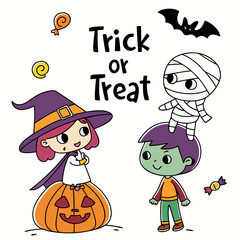 Cute Kids Trick or Treat Halloween Greeting