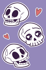 Skull and crossbones vector. Colorful vector illustration set of three cute cartoon monster characters in fun costumes