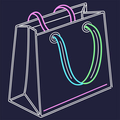 Stylish neon shopping bag illustration promoting retail therapy and trendy shopping experiences, ideal for fashion and lifestyle brands, a clean minimalist design