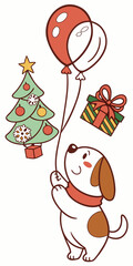 Cheerful Dog with with a balloon, set in a charming Christmas theme – Festive Cheer color vector art