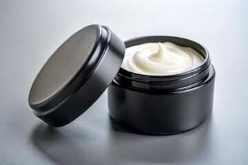A Realistic image of blank face cream jar mockup. Open Cosmetic jar mockup with lid, blank Plastic creme container. clear body skin beauty cream