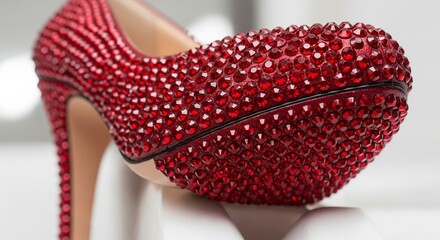 Close-Up of Elegant Red Rhinestone Women’s Shoe for Fashion Design