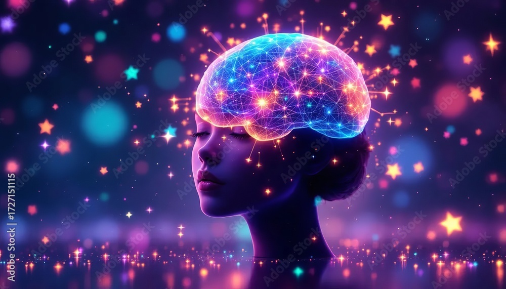Canvas Prints visualization of a hologram of the human brain with particles