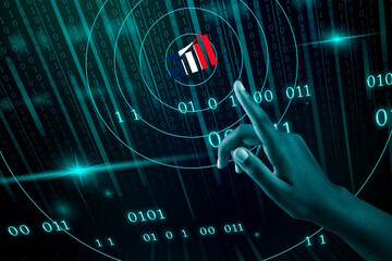 Touche du doigt les objectifs de croissance sur le march&eacute; fran&ccedil;ais pour repr&eacute;senter des achats sur internet, le web avec un fond de donn&eacute;es binaires, les affaires