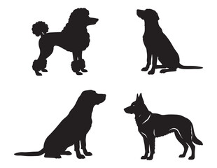 black and white silhouette vector set of dogs