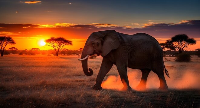 elephant at sunset