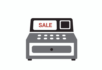 Illustration of a Retro Cash Register with SALE Displayed Highlighting Discounted Shopping Opportunities in Retail Environment