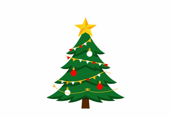 Fototapeta premium Beautifully Decorated Christmas Tree with Star and Ornaments on White Background Perfect for Holiday Celebrations and Festive Seasonal Decorations