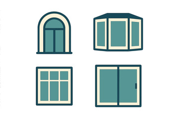 Collection of diverse window styles including arched, bay, gridded, and sliding designs for architectural projects