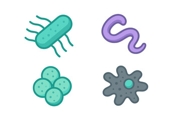 Microscopic organisms and pathogens, bacteria, amoeba, and cellular structures for biology and health science